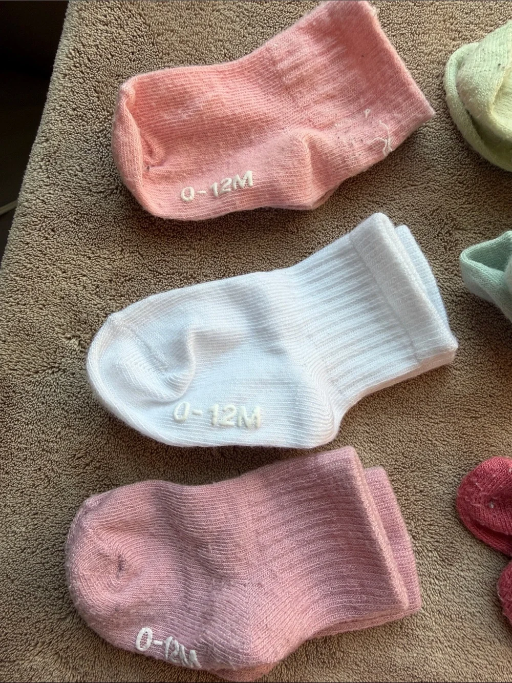 Assorted Girls' Pastel Socks - Pink, Purple, White, Green (0-12m) & (12-24m)